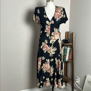 VTG Floral Slip Drop Waist Midi A- Line Dress size small